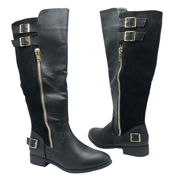 New shoedazzle black boots with gold hardware size 6.5 - Picture 1 of 8